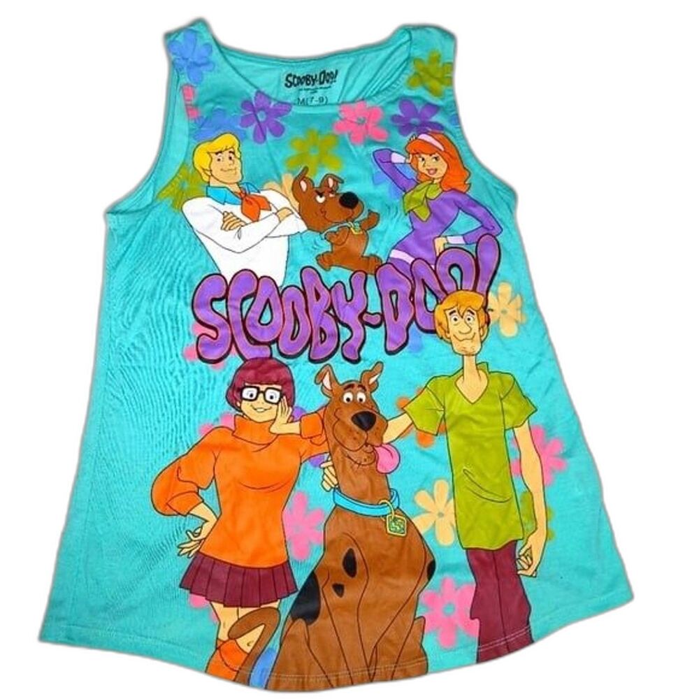 Hanna-Barbera Scooby-Doo Girls Graphic Print Tank Top Teal Juniors Size 7-9